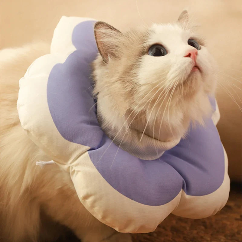 Soft Cotton Flower Cat Recovery Collar | Cute Elizabethan E-Cone for Surgery, Anti-Bite & Adjustable Neck Cover
